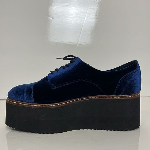 L’intervalle Blue Velvet Platform Wedge Lace Up Shoes Size 38‎ - Picture 5 of 16